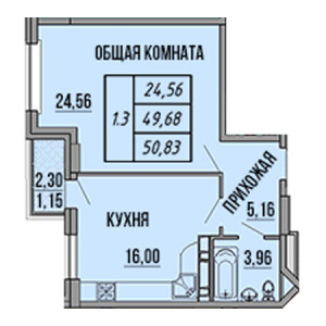 1 комнатная 50.83м²