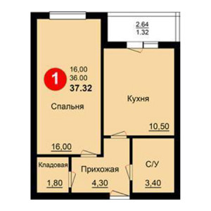 1 комнатная 37.32м²