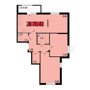 2 комнатная 70.43м²