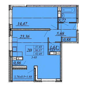 2 комнатная 52.45м²