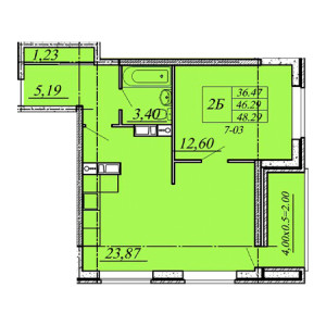 2 комнатная 48.29м²