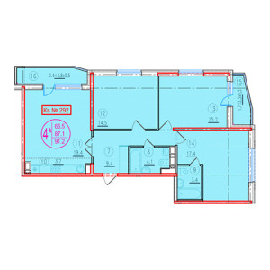 3 комнатная 91.2м²