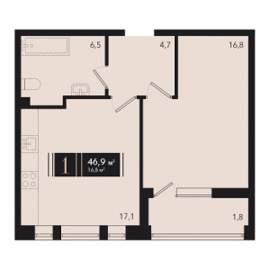 1 комнатная 46.9м²