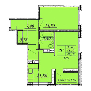 2 комнатная 47.17м²