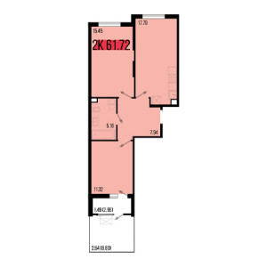 2 комнатная 61.72м²