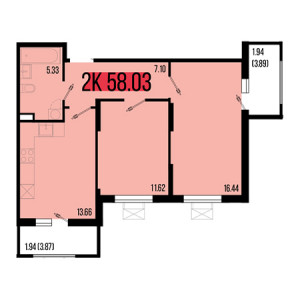 2 комнатная 58.03м²