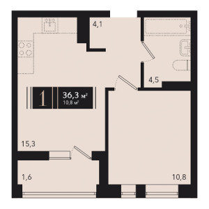 1 комнатная 36.3м²