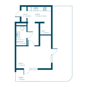 1 комнатная 74.82м²