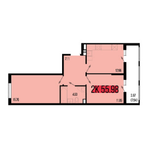 2 комнатная 55.98м²