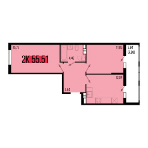 2 комнатная 55.51м²