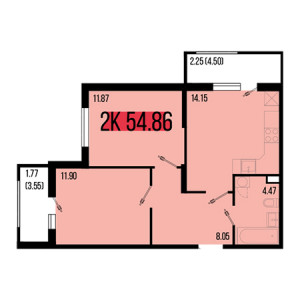 2 комнатная 54.86м²