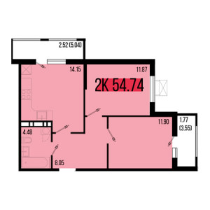 2 комнатная 54.74м²