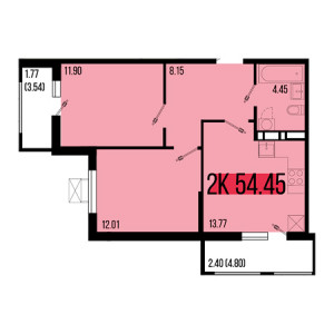 2 комнатная 54.45м²