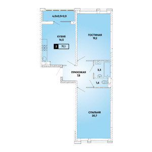 2 комнатная 71.1м²