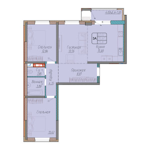 3 комнатная 75.81м²