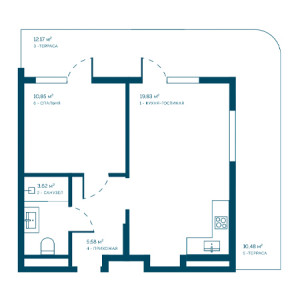 1 комнатная 62.53м²