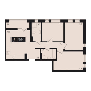 3 комнатная 78.5м²