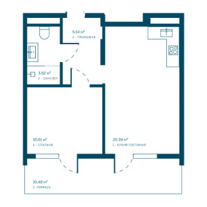 1 комнатная 50.64м²