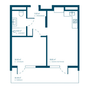 1 комнатная 50.28м²