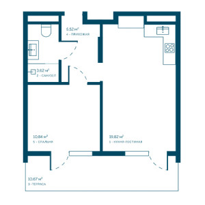 1 комнатная 50.47м²