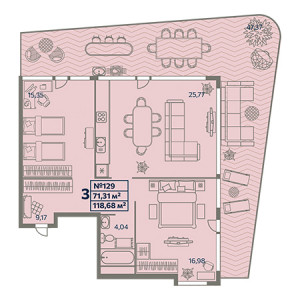 3 комнатная 118.68м²