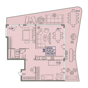 3 комнатная 114.72м²