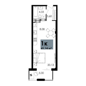 1 комнатная 41.14м²