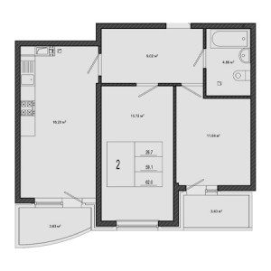 2 комнатная 62.6м²