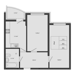 2 комнатная 58.5м²