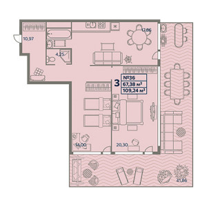 3 комнатная 109.24м²