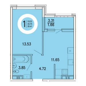 1 комнатная 35.41м²