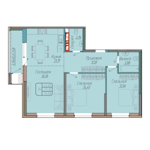 3 комнатная 74.58м²