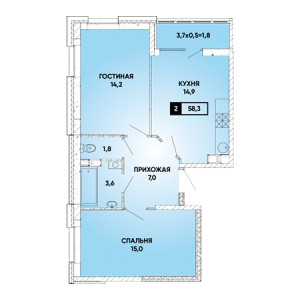 2 комнатная 58.3м²