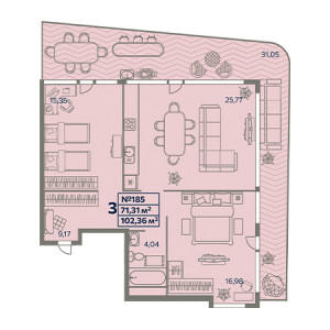 3 комнатная 102.36м²