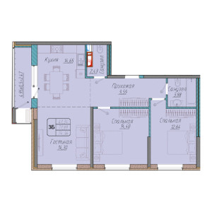 3 комнатная 74.36м²