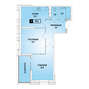 2 комнатная 55.5м²