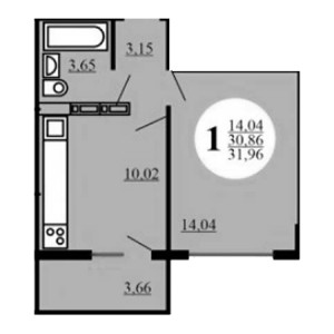 1 комнатная 31.96м²