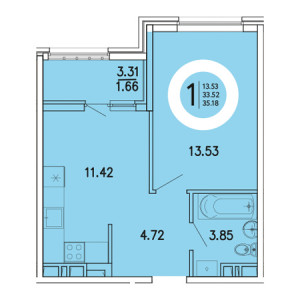 1 комнатная 35.18м²