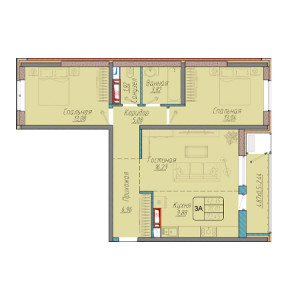 3 комнатная 72.45м²