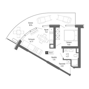 2 комнатная 56.45м²