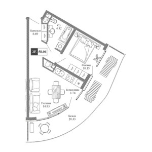 2 комнатная 58.06м²