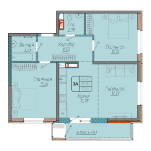 3 комнатная 71.66м²