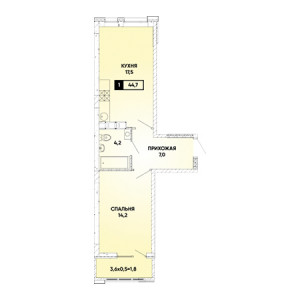 1 комнатная 44.7м²