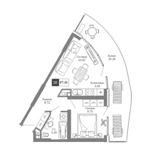 2 комнатная 57.41м²