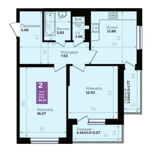 2 комнатная 61.1м²