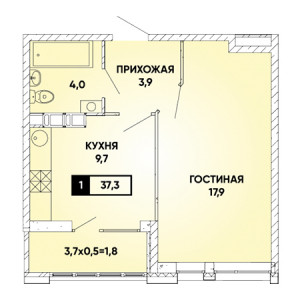 1 комнатная 37.3м²