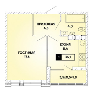 1 комнатная 36.1м²