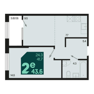 2 комнатная 43.6м²