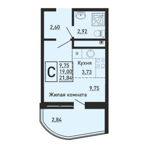 Студия 21.84м²