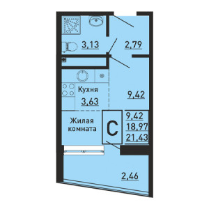 Студия 21.43м²